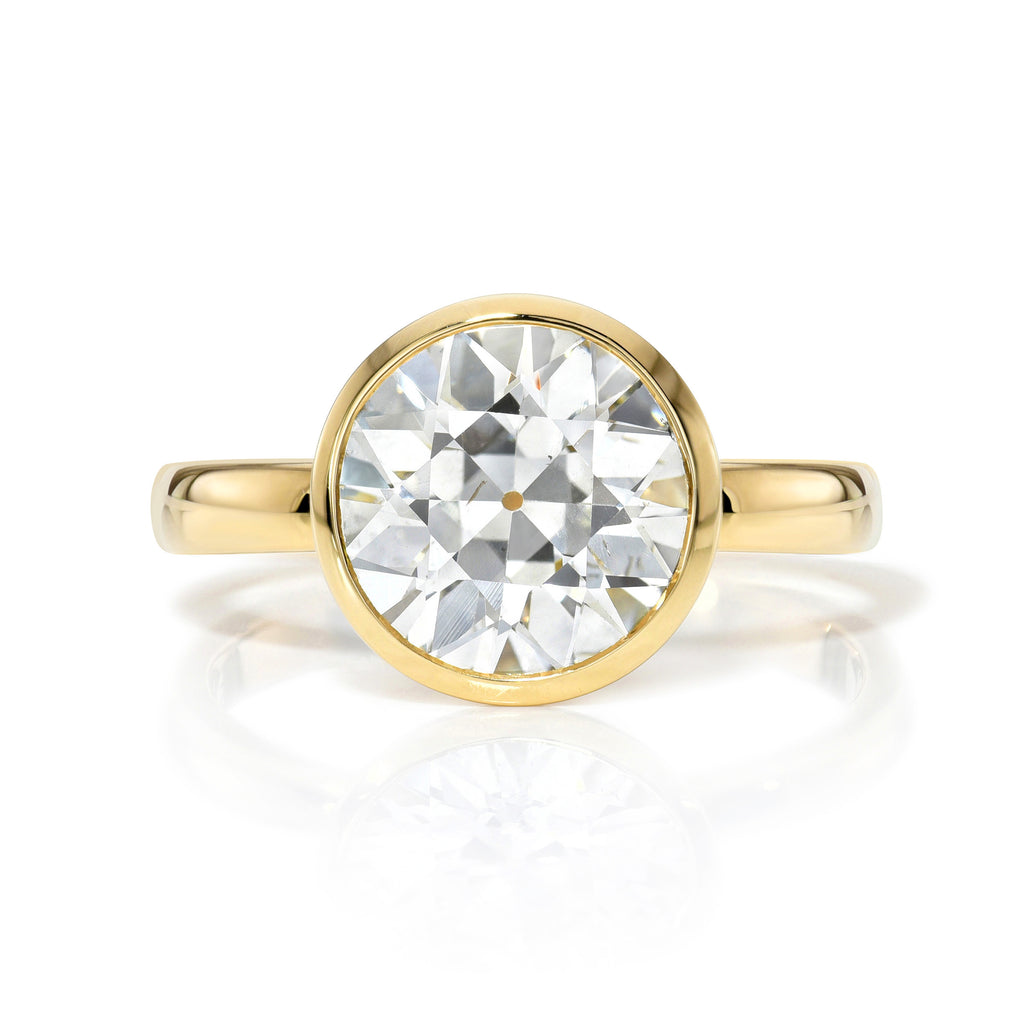Single Stone's WYLER ring  featuring 2.48ct L/SI1 GIA certified old European cut diamond bezel set in a handcrafted 18K yellow gold mounting.
