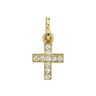 SINGLE STONE MINI CARMELA CROSS PENDANT featuring Approximately 0.15ctw old European cut diamonds prong set in a handcrafted 18K yellow gold cross. Cross measures 8.20mm x 9.80mm. Price does not include chain.