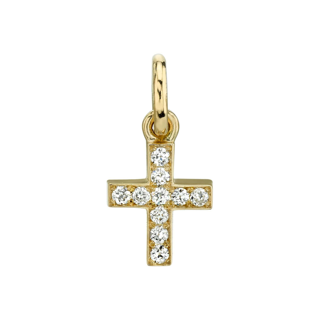 Single Stone's MINI PAVÉ CARMELA CROSS pendant  featuring Approximately 0.15ctw old European cut diamonds pavé set in a handcrafted 18K yellow gold cross. Cross measures 8.20mm x 9.80mm. Price does not include chain.
